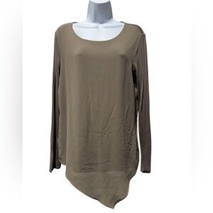 Chico’s Taupe Long Sleeve Asymmetrical Sheer Overlay Top Size 0 (S/4-6)